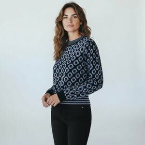 Diane von Furstenberg Merino Wool Blend Cropped Metallic Printed Sweater